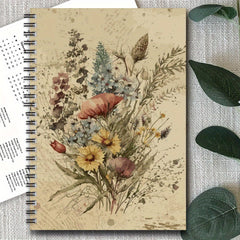 Vintage Floral Spiral Notebook 100 Pages Botanical Illustrations for Journaling
