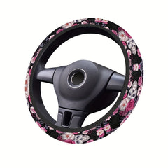 Flower Skull Print Steering Wheel Cover