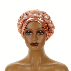 Champagne Hot Stamping Turban Cap Elastic Braided Pre tied Head Wrap