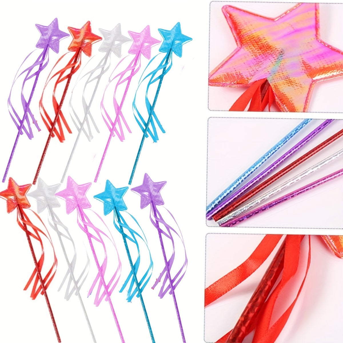 10pcs Princess Fairy Magic Wands with Star Glitter for Cosplay & Celebrations
