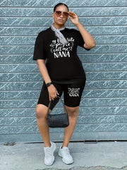 Women's Plus Letter Print Tee & Biker Shorts Set