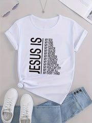 Women's Letter Print Casual T Shirt Crew Neck Short Sleeve Top