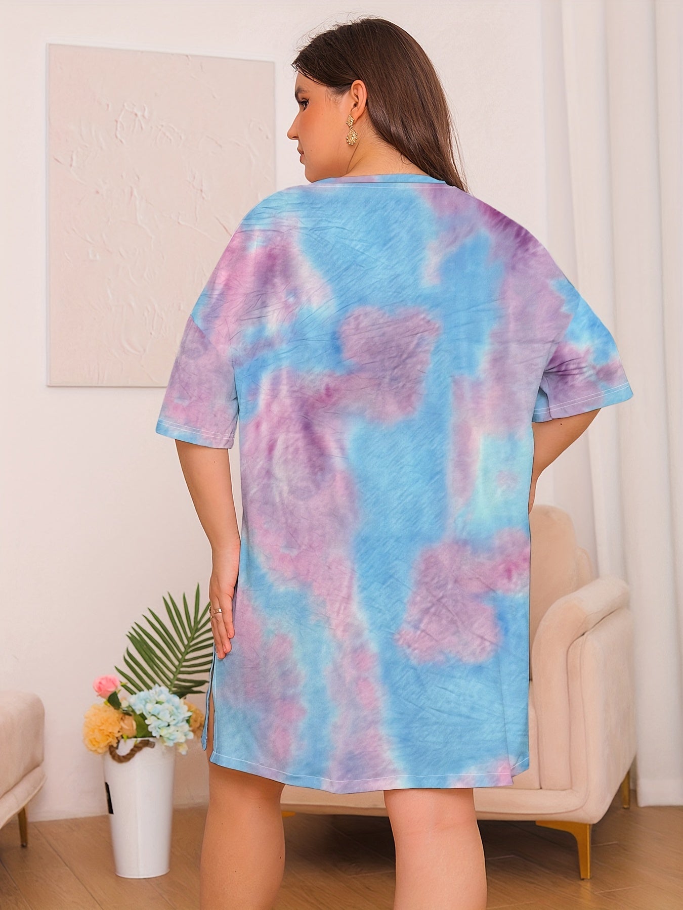  Tie Dye Short Sleeve Lounge Dress