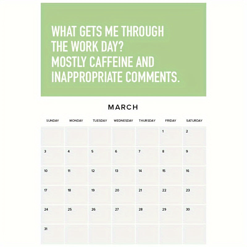 Motivational Wall Calendar - Easy Daily Grid Notepad - Home Office Planner
