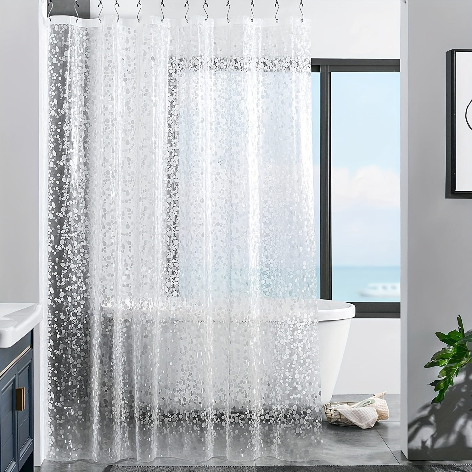 PEVA 3D Cobblestone Shower Curtain Waterproof Mold Resistant with Metal Eyelets