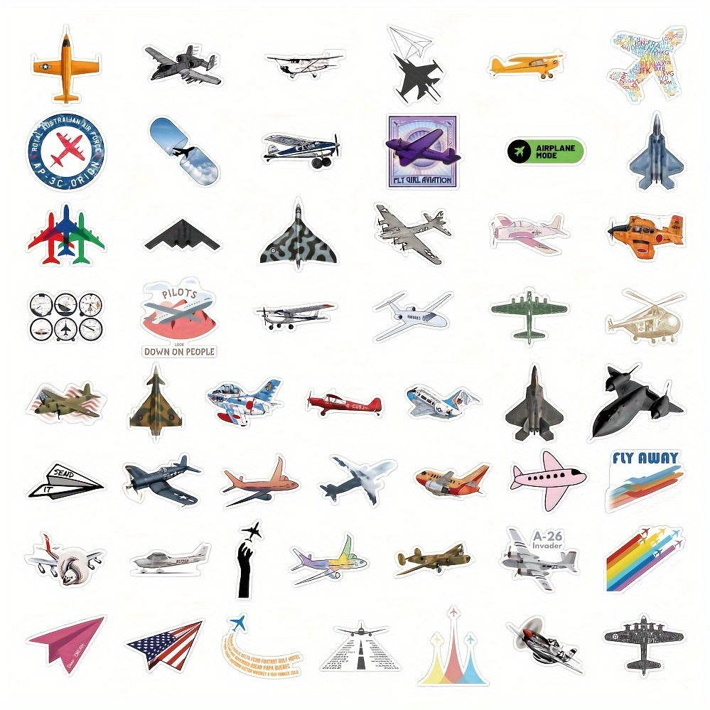 50pcs Plane Stickers Waterproof Decals for Bottles Laptop Refrigerator