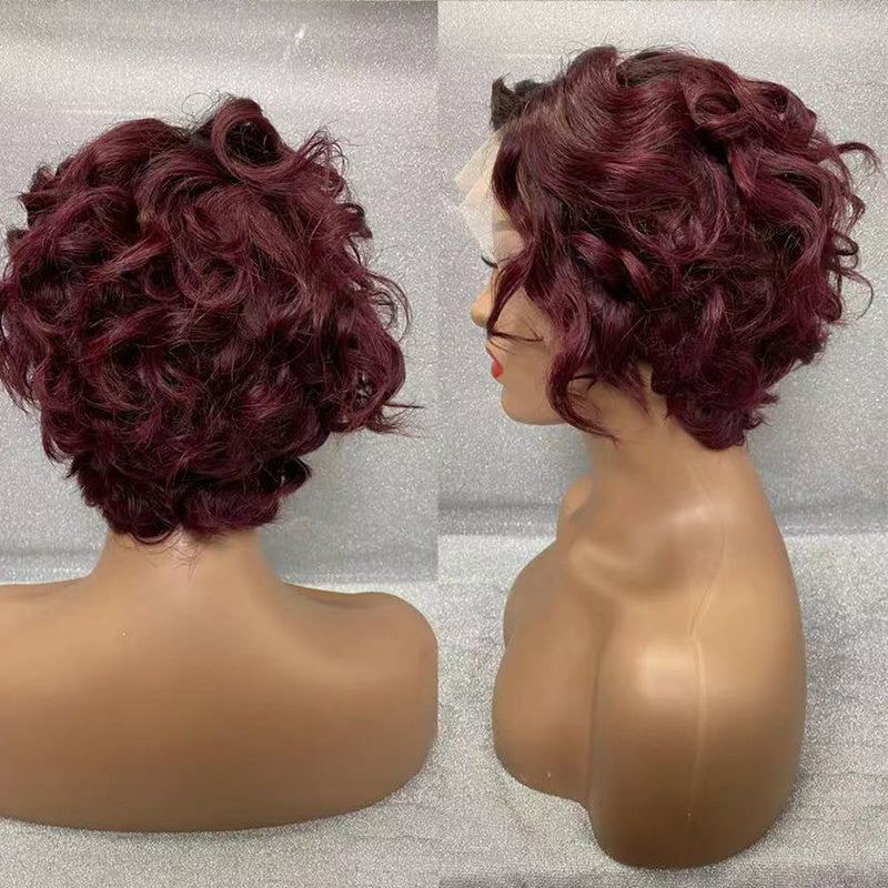 Short Curly Lace Front Wig Red 99j Blonde Purple Human Hair Wig