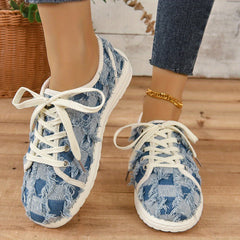 Women's Checkered Canvas Lace Up Low Top Skate Shoes