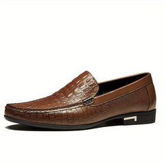 Men's Crocodile Embossed Leather Formal Shoes Pointed Toe Slip On Dress Shoes
