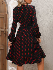 Polka Dot Ruffle Dress V Neck Long Sleeve Loose Fit Summer Women's Clothing