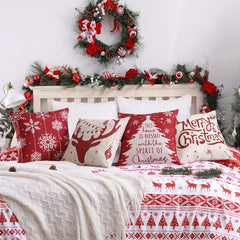 4pcs Christmas Linen Blend Cushion Cover 18''x18'' Zipper Printed Pillow Cover