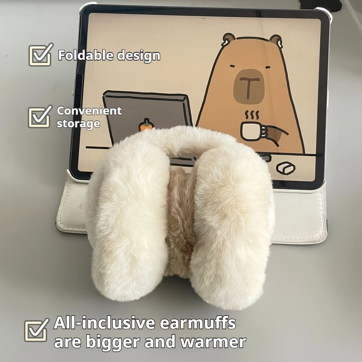 Cute Capybara Plush Earmuffs for Women Winter Ear Warmers