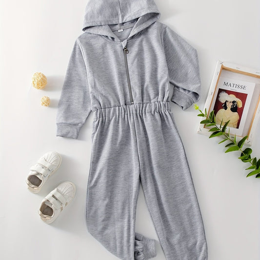 Girls Hoodie Jumpsuit with Elastic Waist - Kids Casual Summer Outfit