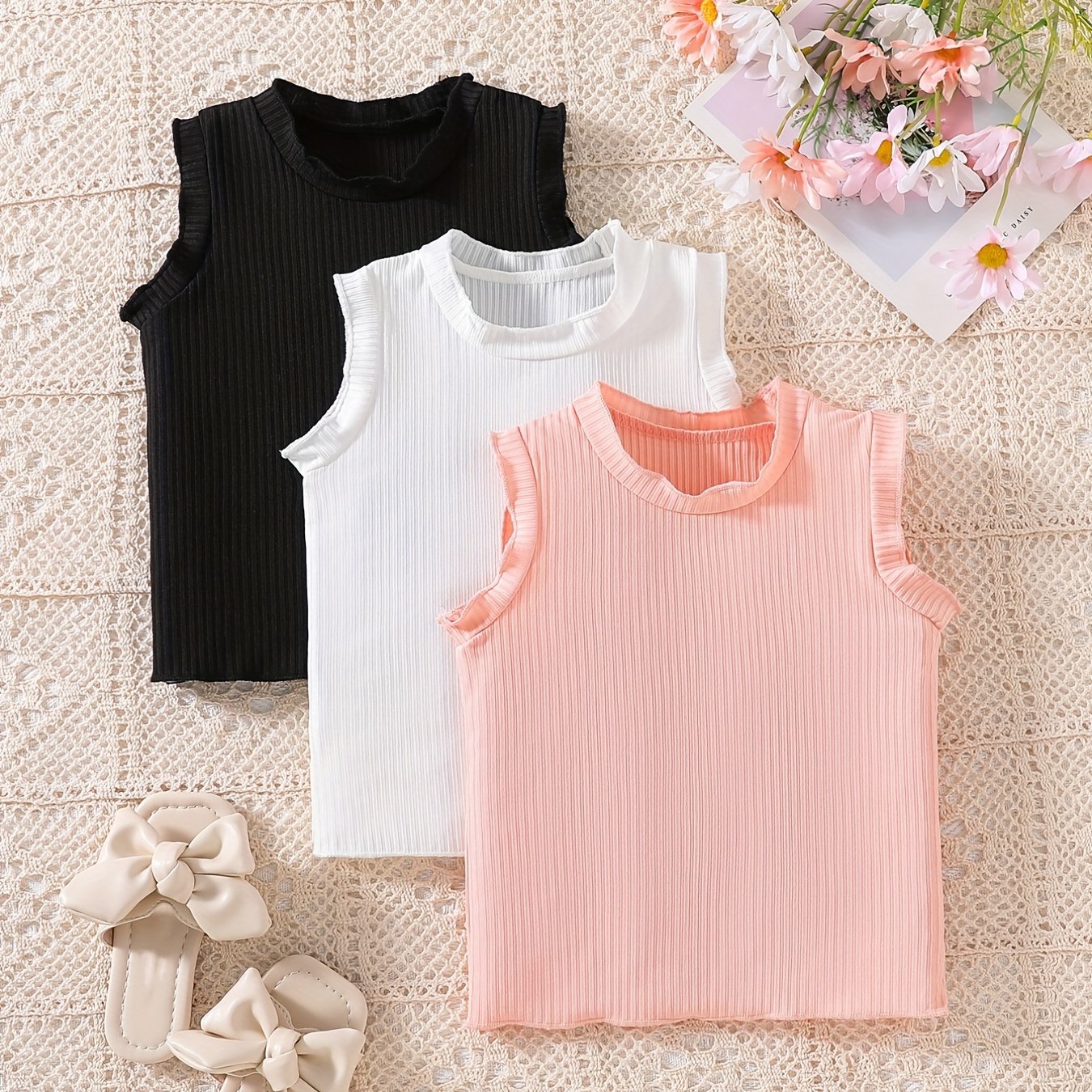 3pcs Toddler Girl's Vest Sleeveless T Shirt