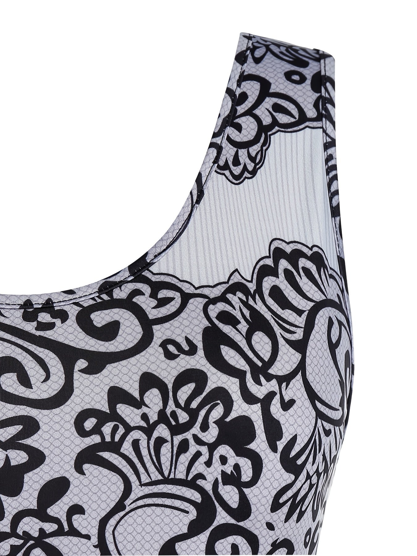 Paisley Print Tank Top Plus Size High Stretch Casual Round Neck Irregular Trim