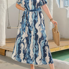  Marble Print Maxi Dress with Belt