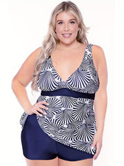  Colorblock Shell Print Bikini Set Women's Plus High Stretch Modest Swi