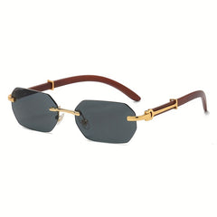 Wood Grain Mirror Legs Frameless Sunglasses Retro Mixed PC Sunglasses