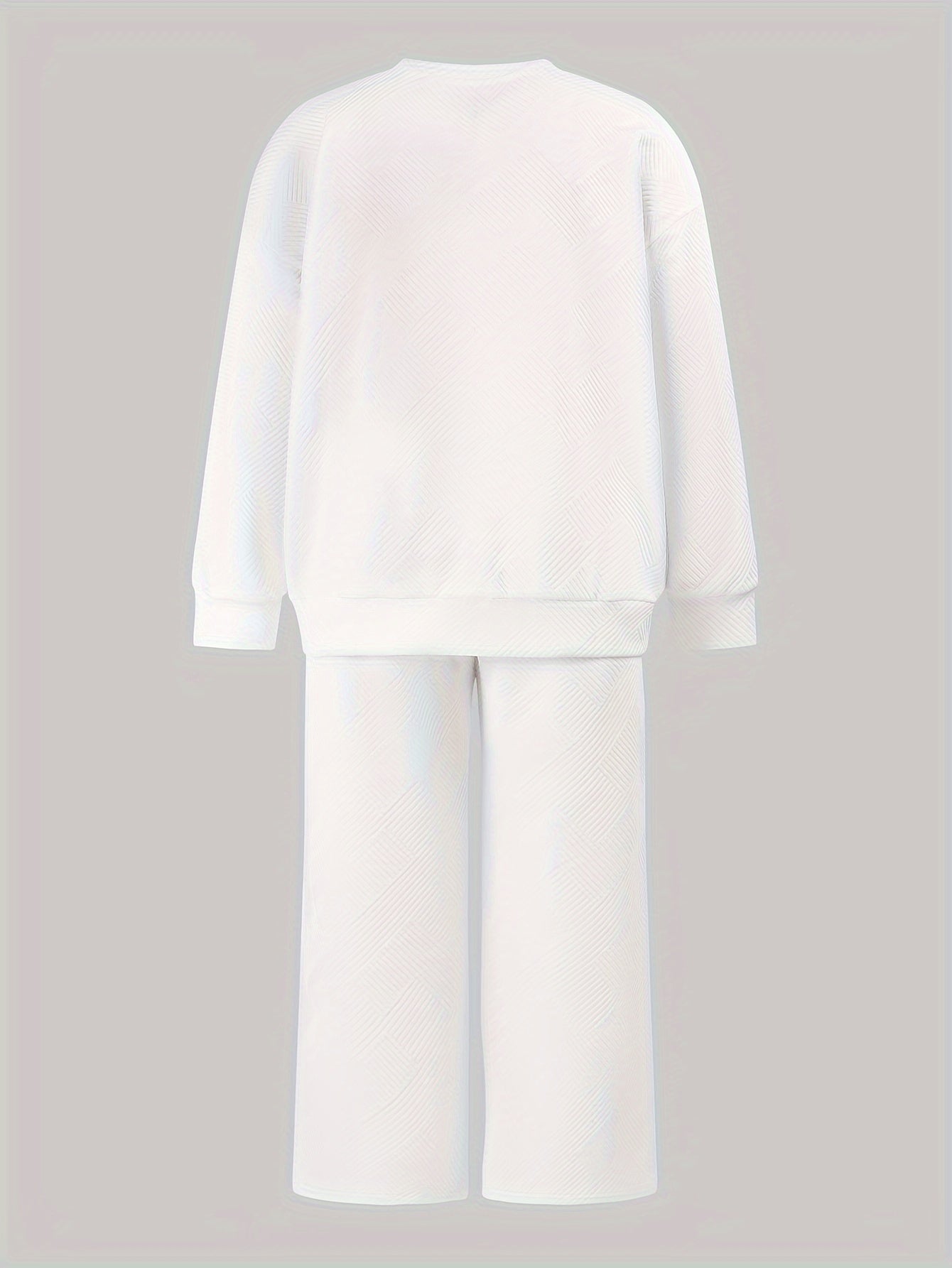  Solid Long Sleeve Round Neck Pullover Top & Pants Two Piece Set