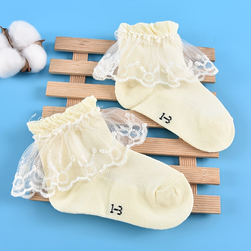 6 Pairs Girls Lace Ruffled Knit Crew Socks for Autumn and Spring