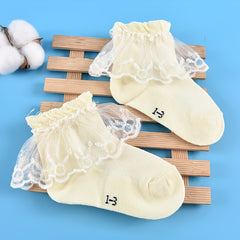 6 Pairs Girls Lace Ruffled Knit Crew Socks for Autumn and Spring