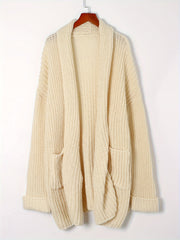  Solid Open Front Sweater Cardigan With Pockets