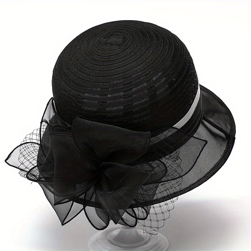 French Style Organza Bucket Hat Flower Decor Stitching Thin Basin Hat