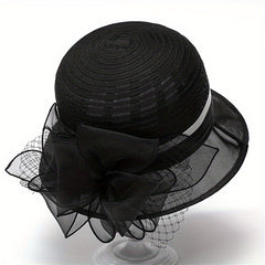 French Style Organza Bucket Hat Flower Decor Stitching Thin Basin Hat