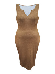  Solid Notched Neck Bodycon Tank Dress