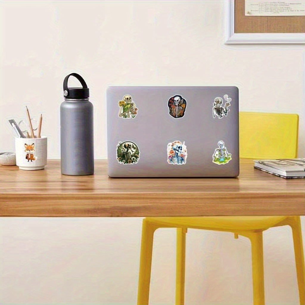 54pcs Skeleton & Floral Sticker Set for Scrapbooking Laptop