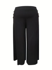  Women's Wide Leg Button Decor Loose Trousers
