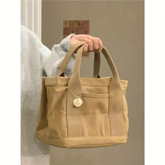 Solid Canvas Tote Bag Casual Handbag Women's Versatile Purse
