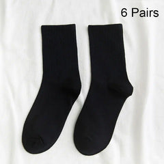 6 Pairs Classic Crew Socks Essential Solid Crew Sock Pack Women's Stockings