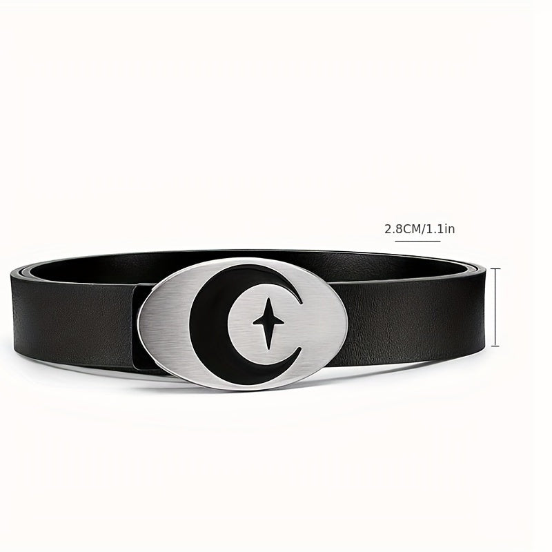 Men's Leather Belt Moon Punk Metal Buckle Decorative Belt