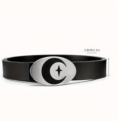 Men's Leather Belt Moon Punk Metal Buckle Decorative Belt