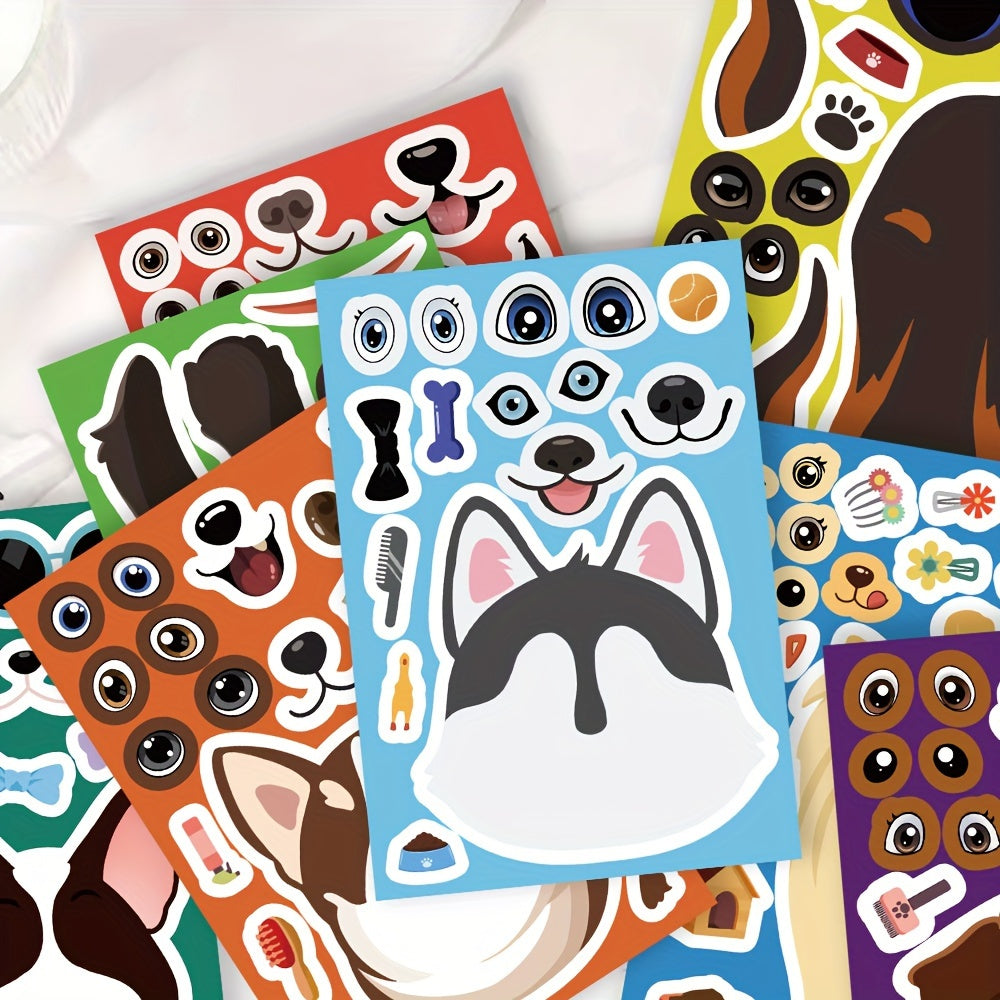 8pcs Cartoon Dog Puzzle Stickers PVC Decals Mixed Colors Self Adhesive