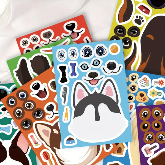 8pcs Cartoon Dog Puzzle Stickers PVC Decals Mixed Colors Self Adhesive