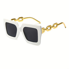 Oversized Square Frame Sunglasses Block Glasses Chain Temple Eyewear