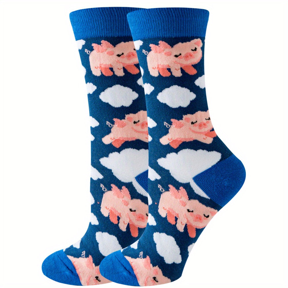 Cartoon Pig Print Socks Women's Stockings