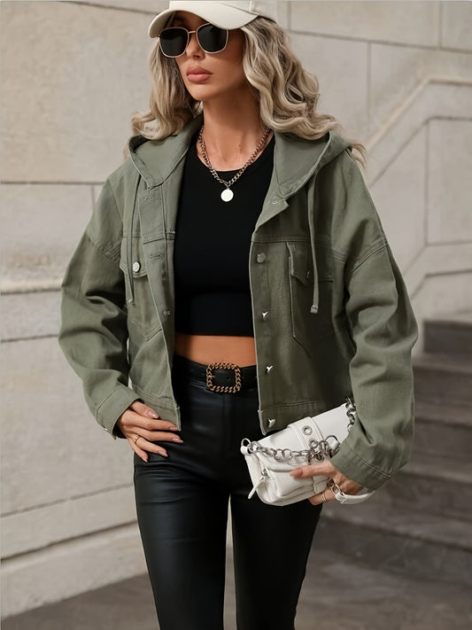 Green Long Sleeves Denim Jackets Hooded Coats