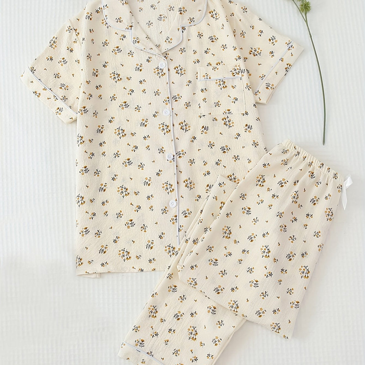 Floral Print Pajama Set Short Sleeve Top & Pants