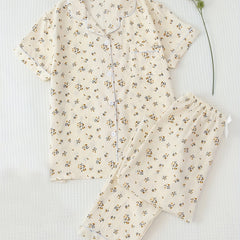 Floral Print Pajama Set Short Sleeve Top & Pants