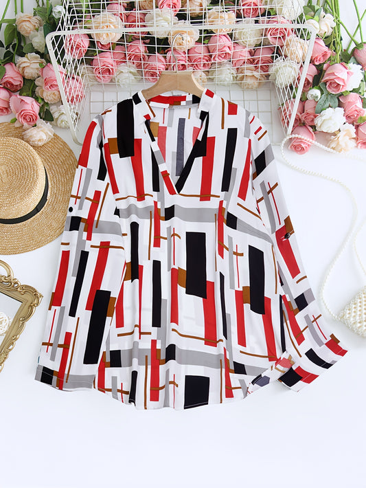  Stripe Print V Neck Blouse