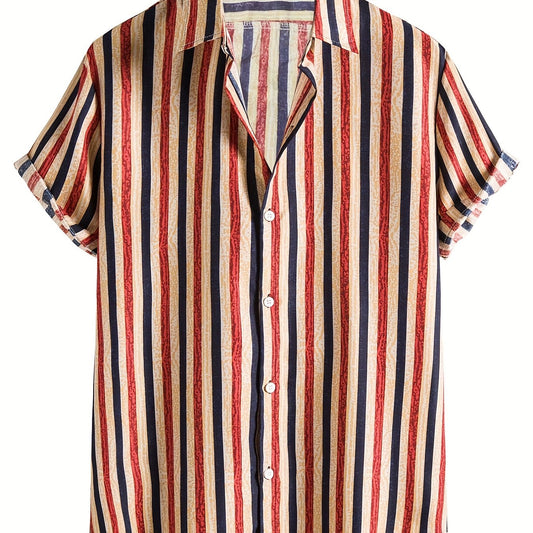 Men's Vertical Striped Short Sleeve Shirt for Daily Wear