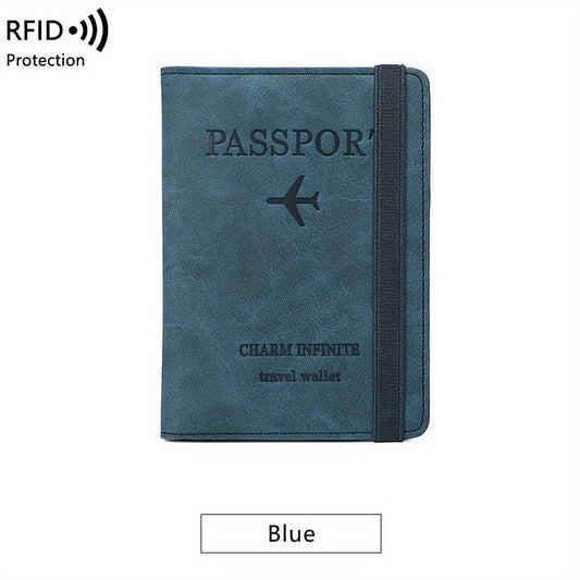RFID Blocking Passport Holder Card Holder PU Leather Three Fold