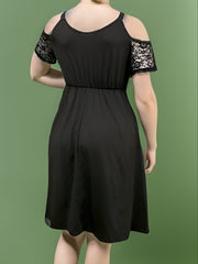  Cold Shoulder Chain Ring Decor Stretch Dress