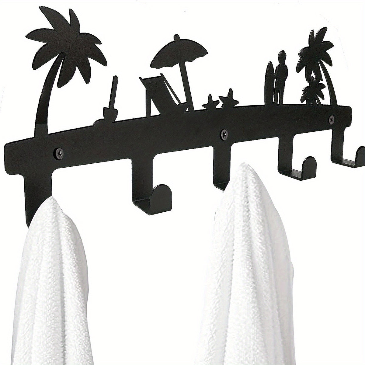 Metal Wall Mounted Towel Rack 5 Hooks Rustproof Waterproof Holder