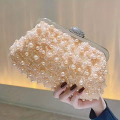 Pearl Decor Wedding Clutch Purse Top Ring Evening Bag