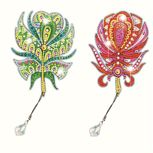 Diamond Painting Bookmarks DIY Kit w/ Tassel Resin Rhinestone Feather Set