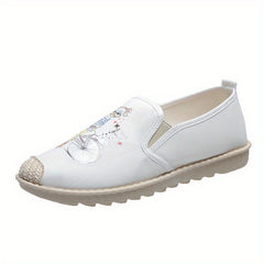 Women's Cartoon Print Flat Loafers Linen Slip On Canvas Shoes